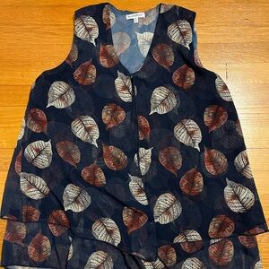 NorthStyle Women's Leaf Print Sleeveless Blouse-Blue Brown&Cream Leaf pattern-M